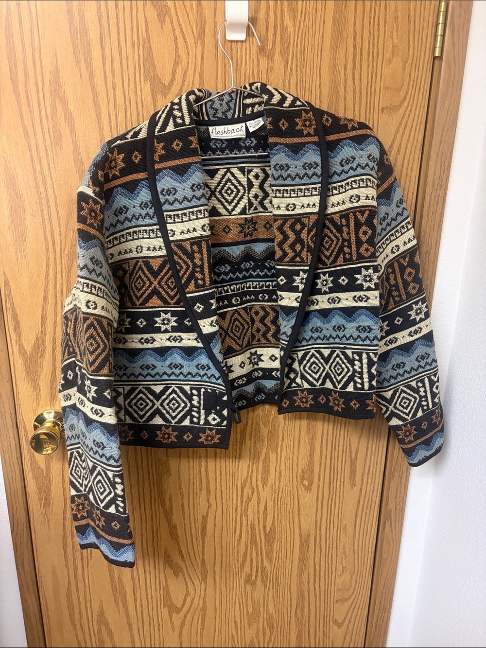 Flashback Patterned Cropped jacket - Blue, Brown, Cream